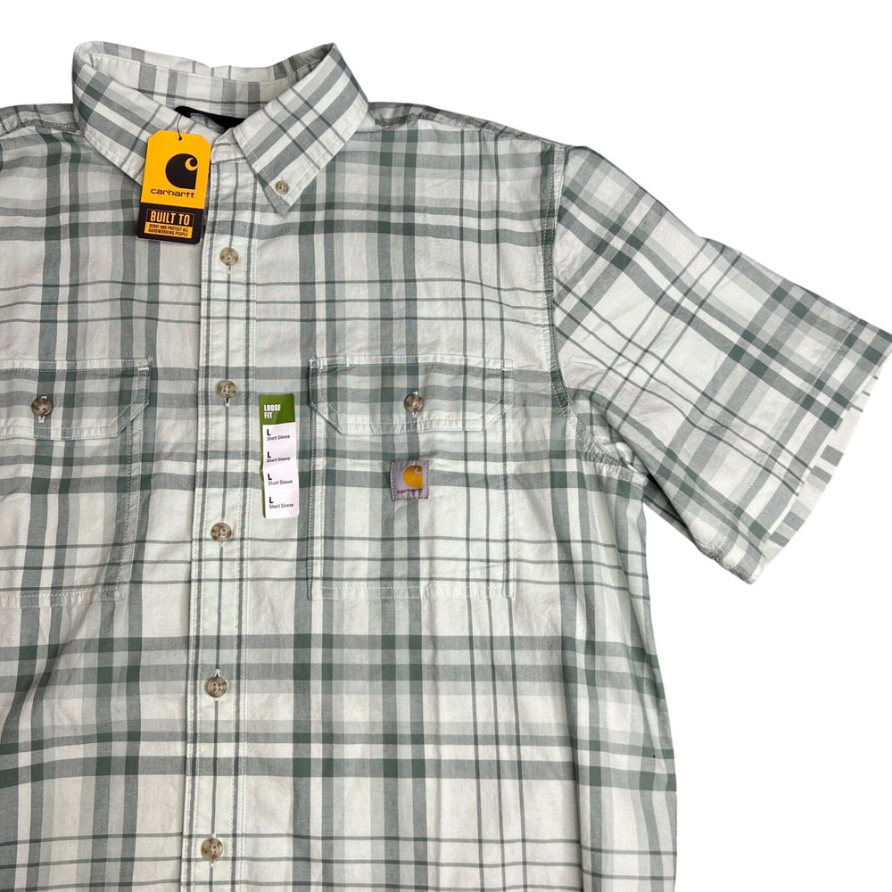 Carhartt Mens Fort Loose SS Plaid Shirt Green White TW4625-M Large NWT
